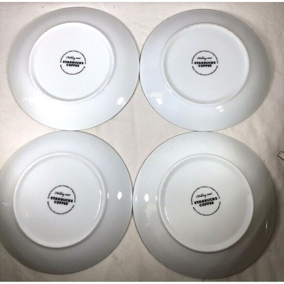 Christmas Tree Snowman Green Red Appetizer Plates Set of 4 Starbucks - Picture 3 of 3